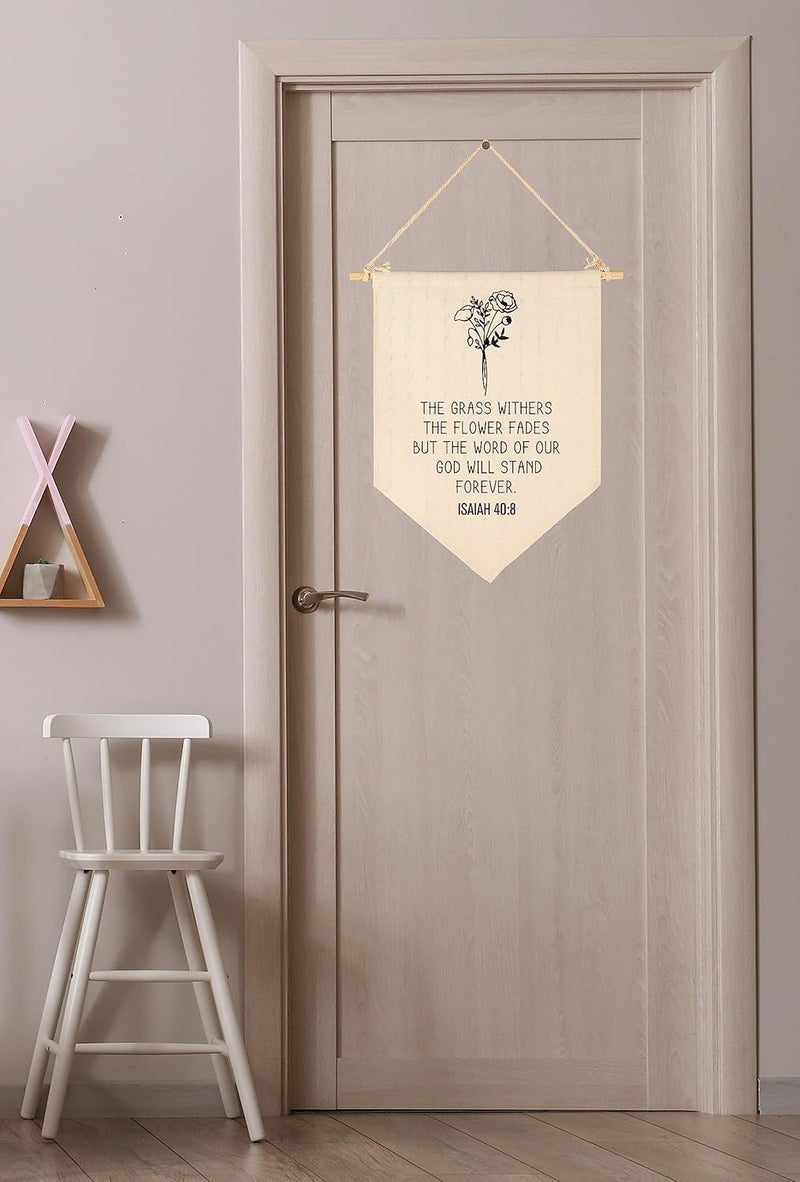 Sioial The Grass Withers- Bible Verse Wall Art- Floral Christian Wall Decor- Bible Gift-Botanical Scripture Hanging Flag Art Decor-Banner Sign Decoration Gift-Farmhouse Living Room Bedroom Home Decoration - Image 2